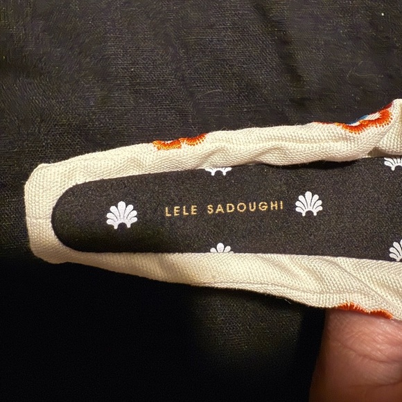 NWT LELE SADOUGHI Marigold Embroidered Knotted Headband Papaya Orange and Blue